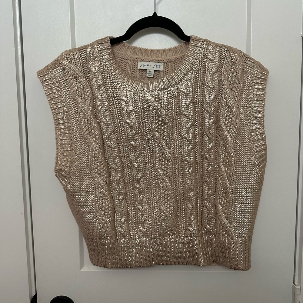 Tan Cable Knit Sweater Vest